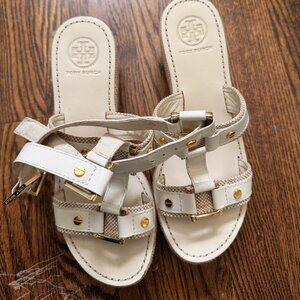 Tory Burch Ivory Leather Platform Wedge Sandals – Size 8